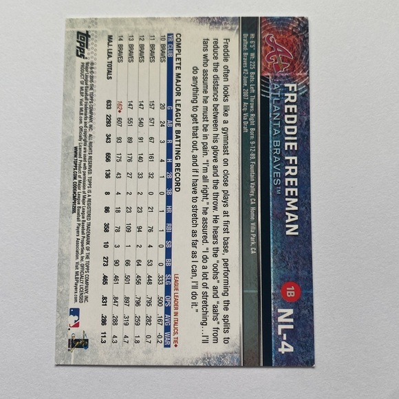 2015 Topps Freddie Freeman Baseball Card #73 and NL-4 - Picture 4 of 4